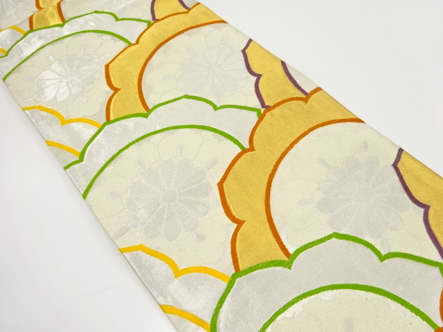 アンティーク　変わり花青海波模様織り出し袋帯（着用可）